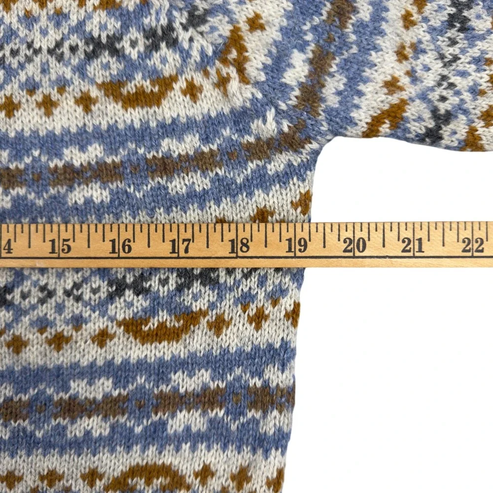 Vtg 70s McGregor Fair Isle Wool Blend Sweater Men's Large Blue Made USA Guam